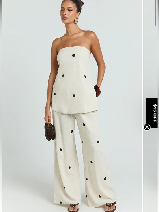 Showpo. Pants - NWOT Showpo Beige Polka Dot Two-Piece Pant Set
